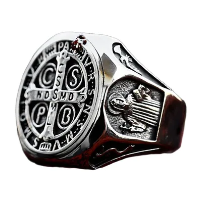 Anillo de Sello con Cruz Religiosa, Acero Inoxidable