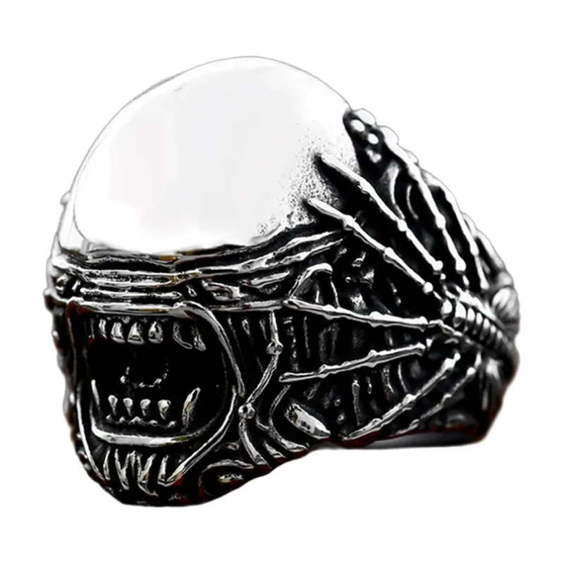 Spider Skull Gothic Ring, Polished Stainless Steel