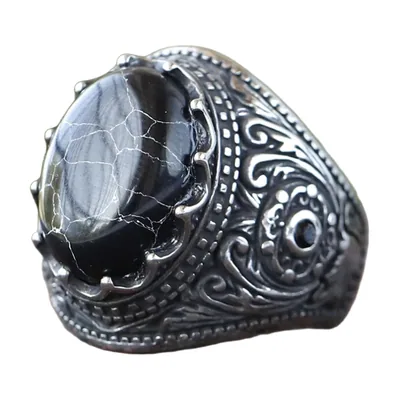 Anillo Sello Vintage con Piedra Negra, Acero Inoxidable