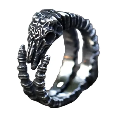 Anillo de Calavera de Carnero con Detalles de Hueso, Acero Inoxidable