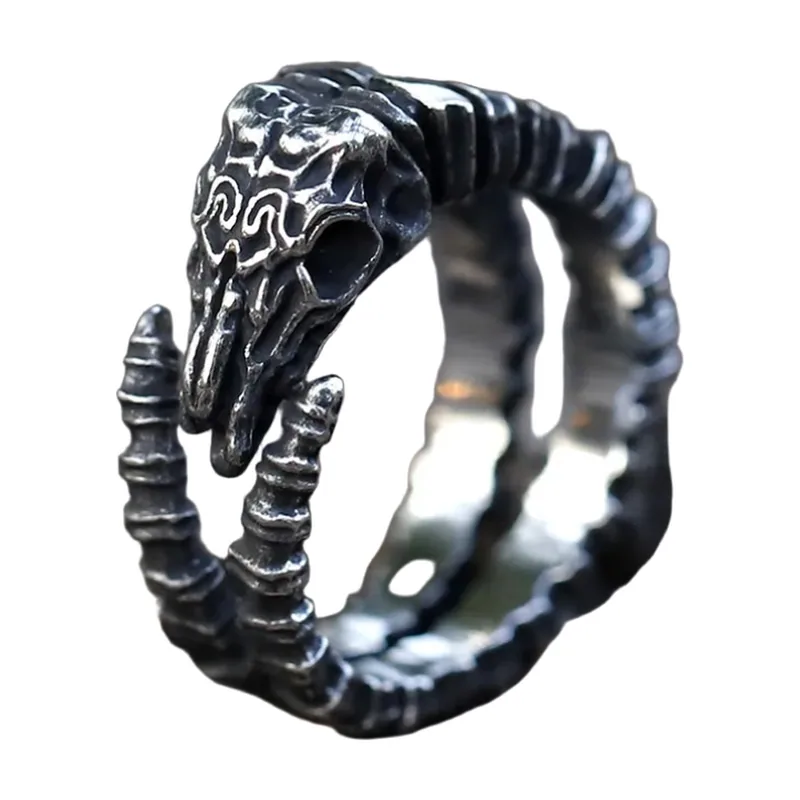 Widder-Schädel Ring mit Knochendetails, Edelstahl