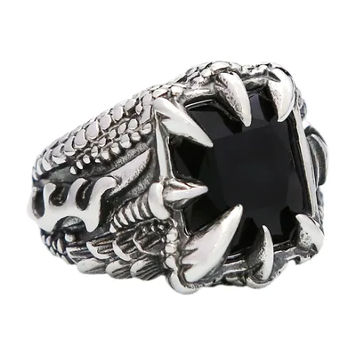 Anillo de Garra de Dragón con Piedra Negra, Acero Inoxidable