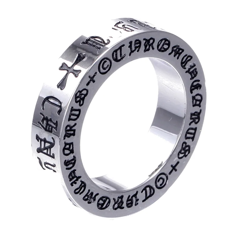 Anello Gotico con Croce e Mantra a Sei Caratteri, Acciaio Inossidabile