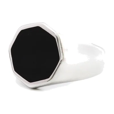 Anillo Sello Octogonal con Piedra Negra, Acero Inoxidable