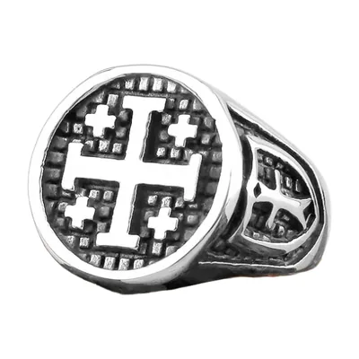 Anillo Sello Redondo con Motivo de Cruz, Acero Inoxidable 316L