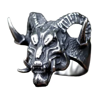 Anello Teschio di Demone con Corna, Acciaio Inossidabile 316L