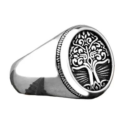 Anello Sigillo Yggdrasil Albero della Vita, Acciaio Inossidabile