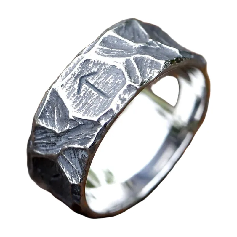 Viking Rune Ring with Hammered Texture, Stainless Steel