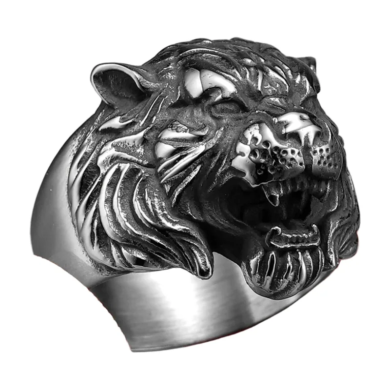 Tiger Head Statement Ring, 316L Stainless Steel