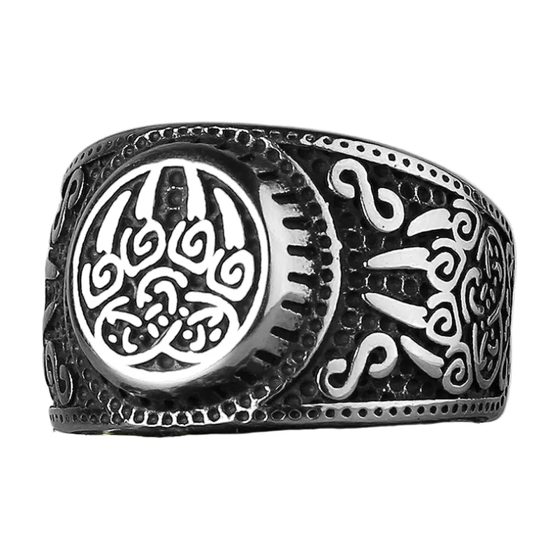 Bear Claw Signet Ring with Celtic Knots, Stainless Steel