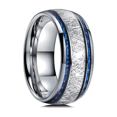 Meteorit- und blauem Carbonfaser-Ring, Edelstahl