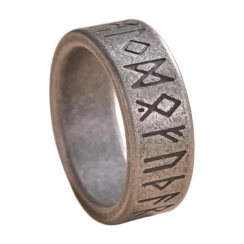 Bague Runes Viking Gravée, Acier Inoxydable