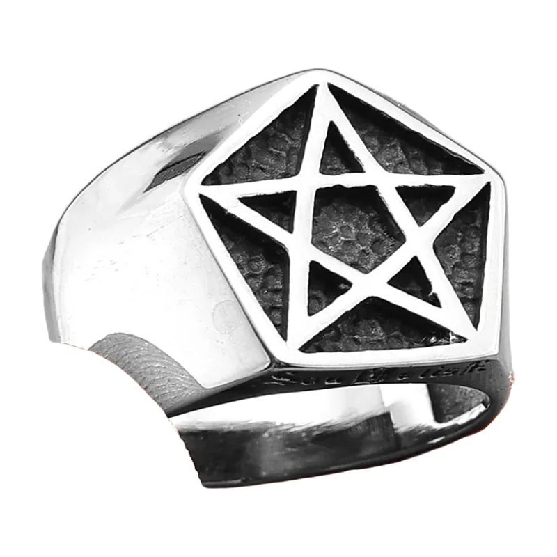 Anillo Sello Pentagrama, Acero Inoxidable 316L
