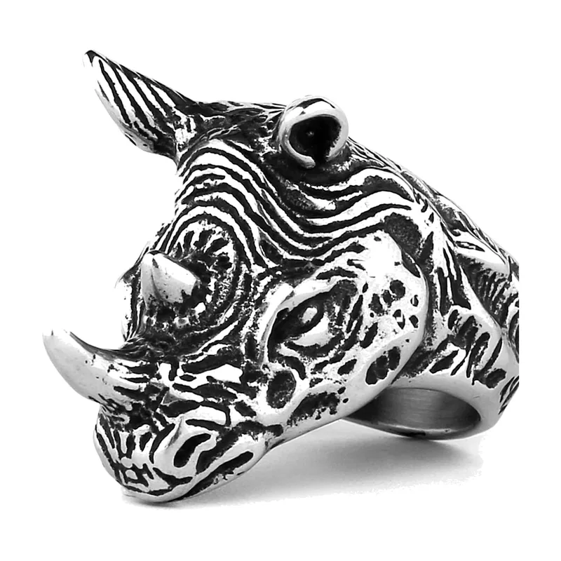 Rhinoceros Head Statement Ring, 316L Stainless Steel