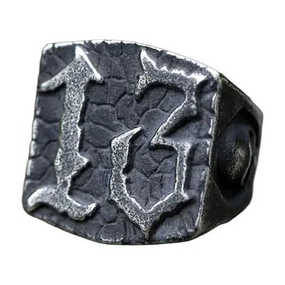 Anillo Sello Cuadrado con Grabado del Número 13, Acero Inoxidable