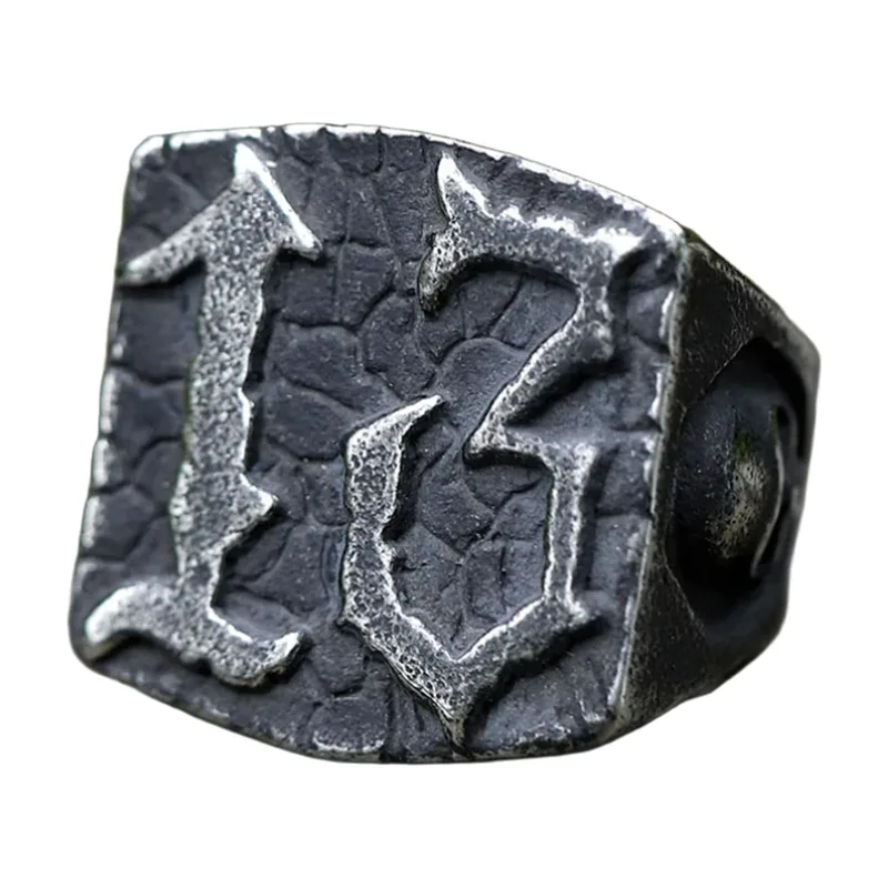Square Signet Ring with Number 13 Engraving, Stainless Steel