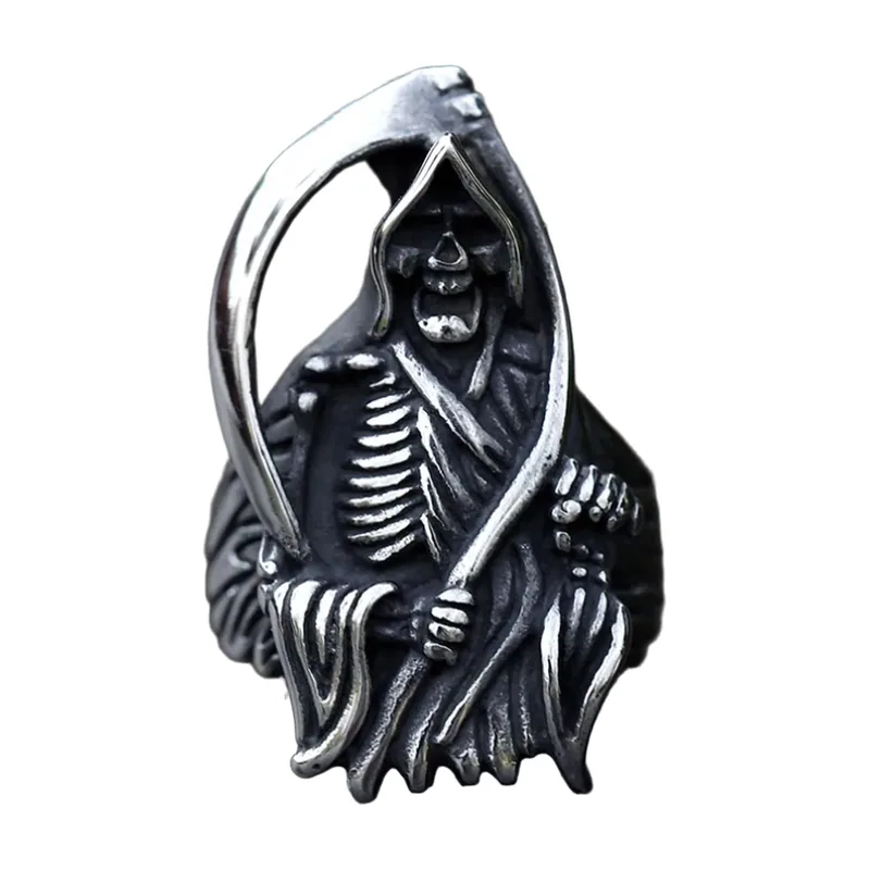 Grim Reaper Ring with Scythe Detail, Stainless Steel