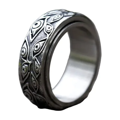 Bague rotative avec motif d'yeux de la mythologie japonaise, Acier inoxydable