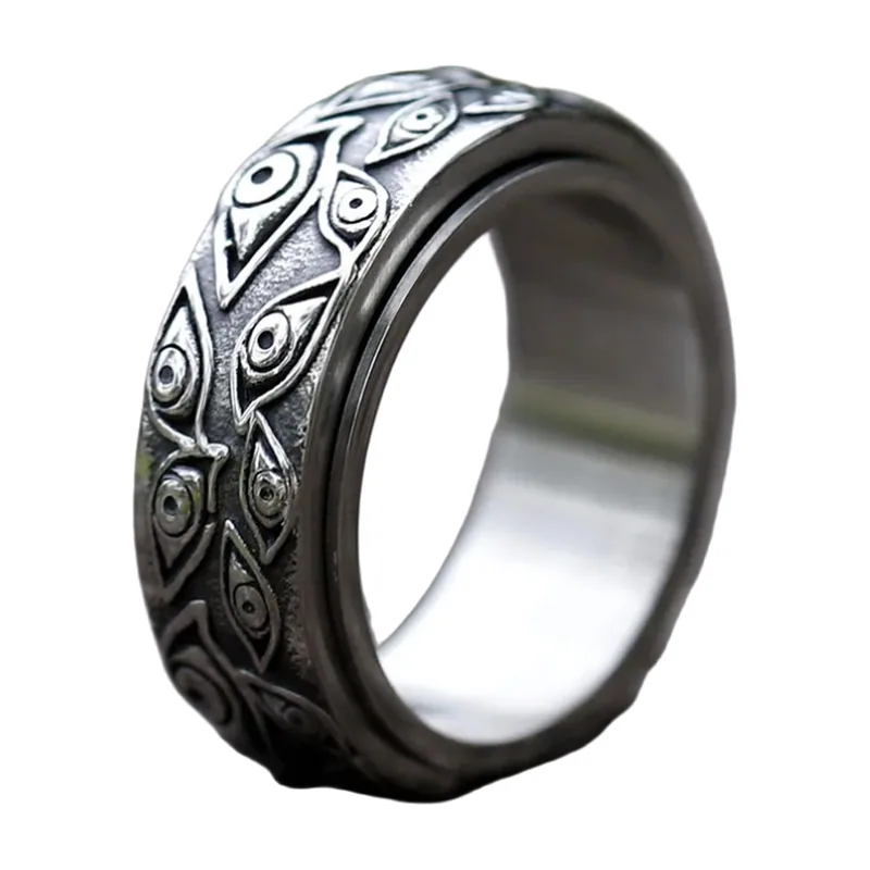 Spinner-Ring mit japanischem Augen-Motiv, Edelstahl
