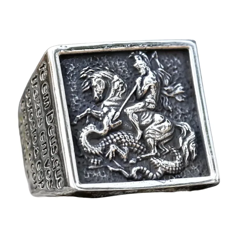 Anello Siginetto Cavaliere e Drago, Acciaio Inox 316L