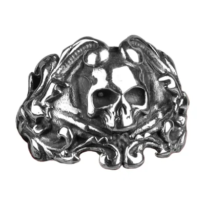 Totenkopf-Ring mit floralen Akzenten, 316L Edelstahl