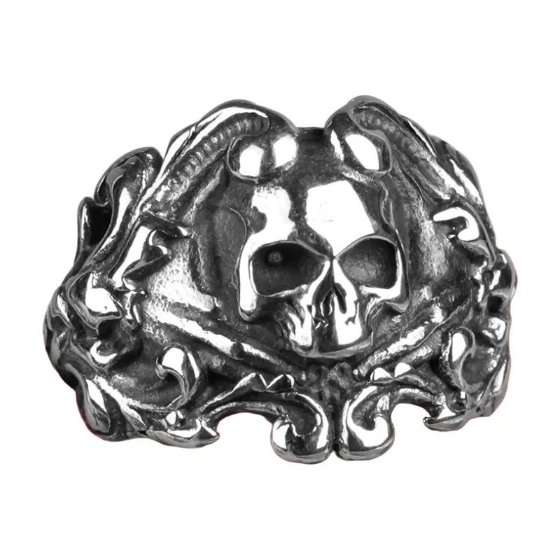 Anello a Teschio con Dettagli Floreali, Acciaio Inossidabile 316L