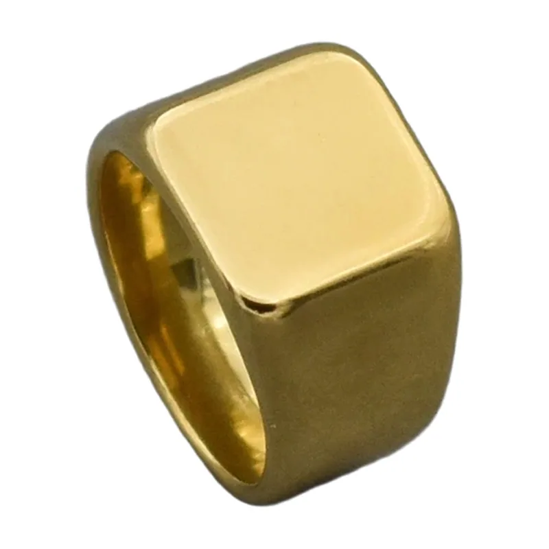Square Signet Ring, Polished Stainless Steel