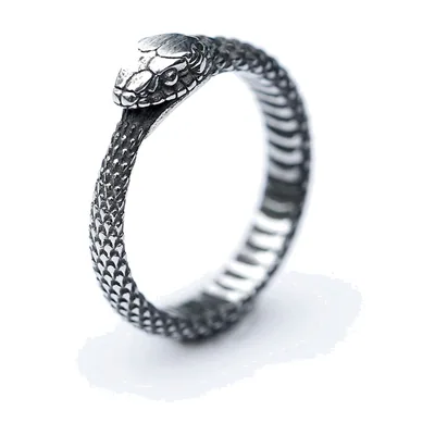 Bague Tête de Serpent aux Écailles Texturées, Acier Inoxydable
