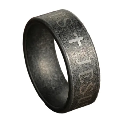 Bague Religieuse avec Croix et Verset Biblique, Acier Inoxydable