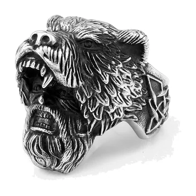 Wikinger Bär und Krieger Ring, Edelstahl