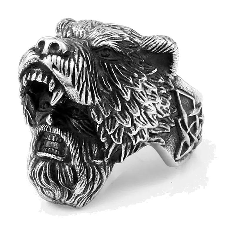 Viking Bear and Warrior Ring, Stainless Steel