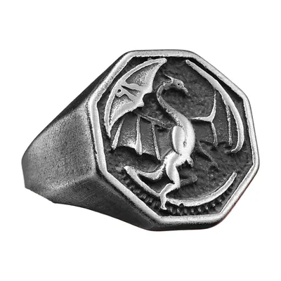 Oktogonaler Siegelring mit Drachen-Motiv, Edelstahl