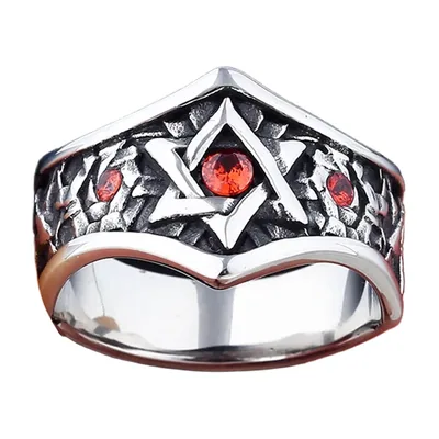 Anillo Biker de Estrella con Piedras Rojas, Acero Inoxidable 316L