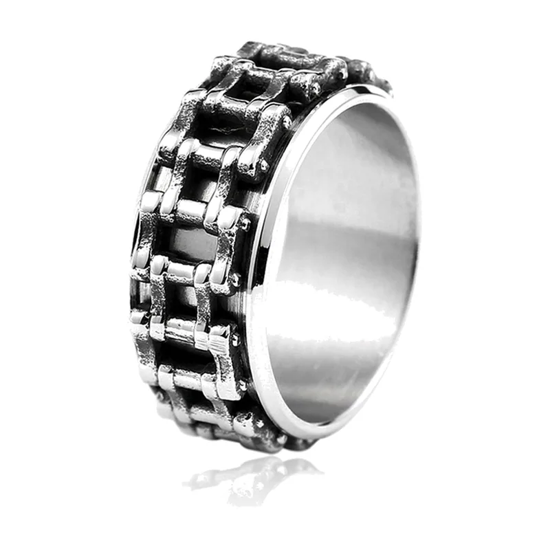 Chain Link Ring in 316L Stainless Steel, Industrial Style
