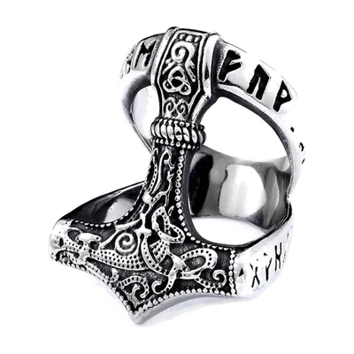 Anello Mjölnir Martello di Thor con Rune Norrene, Acciaio Inossidabile