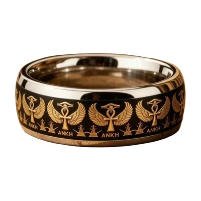 Anello Egizio con Ankh e Occhio di Horus, Acciaio Inox 316L
