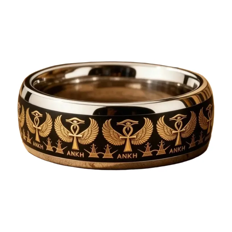 Bague Égyptienne Ankh et Œil d'Horus, Acier Inoxydable 316L