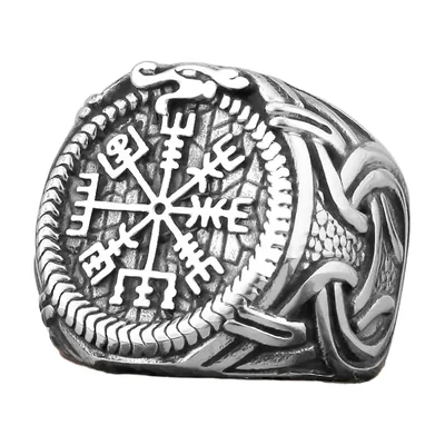 Vegvisir Wikinger Kompass Siegelring mit Runen, Edelstahl