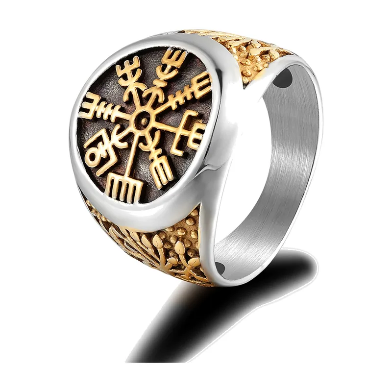 Wikinger Ring mit Valknut und Trident-Runen, Edelstahl