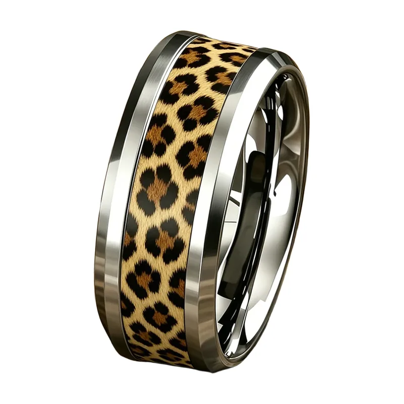 Herrenring mit Leoparden-Print Inlay, Edelstahl