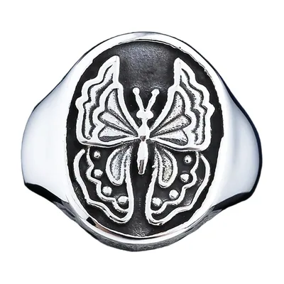 Herren Siegelring mit Schmetterling, Edelstahl 316L
