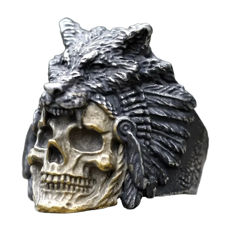 Bague Wolf and Skull, Acier Inoxydable 316L