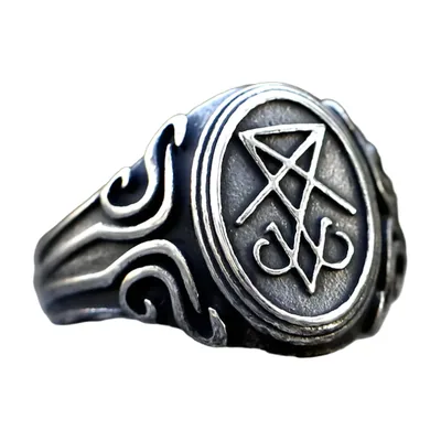 Herren Siegelring Lucifer mit Okkult-Symbol, Edelstahl