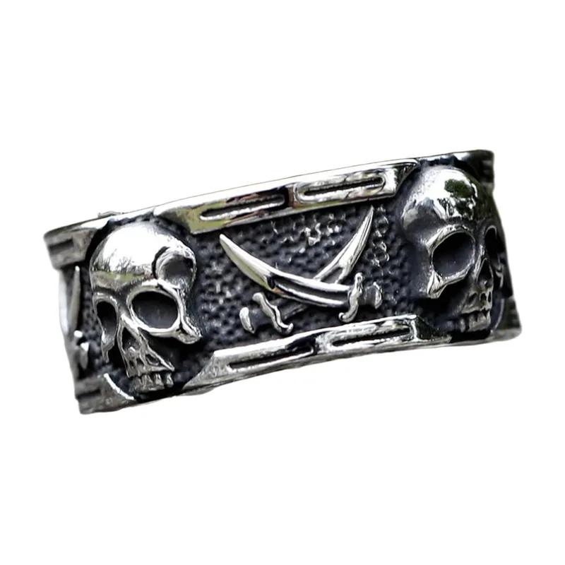 Anello Teschi e Spade Incrociate, Acciaio Inossidabile Gotico