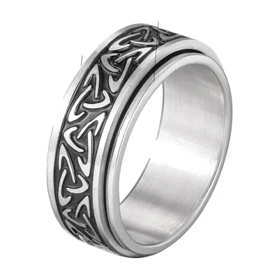 Celtic Knot and Norse Rune Spinner Ring, Stainless Steel