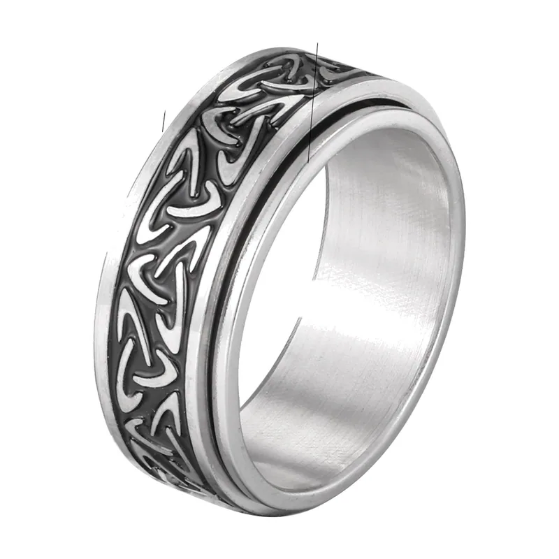 Anello spinner con nodo celtico e rune norrene, acciaio inossidabile