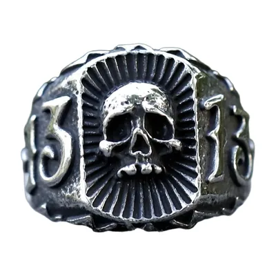 Skull Signet Ring with Number Detailing, Stainless Steel