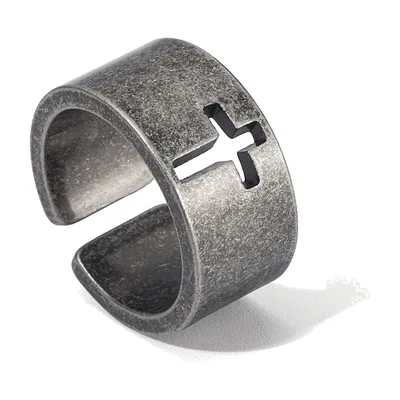 Bague à Croix Ajourée, Acier Inoxydable Antique