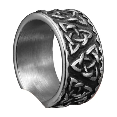 Bague Nœud Celtique avec Motif Valknut, Acier Inoxydable