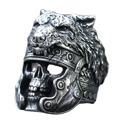 Anello Vichingo Lupo e Teschio, Acciaio Inossidabile